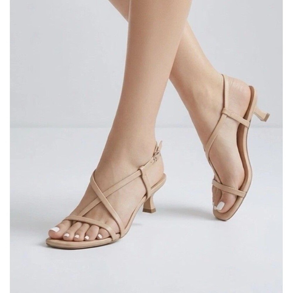 Women’s Stella Almond Toe Strappy Reggie Heels - A New Day Sand Size 7 Sandals